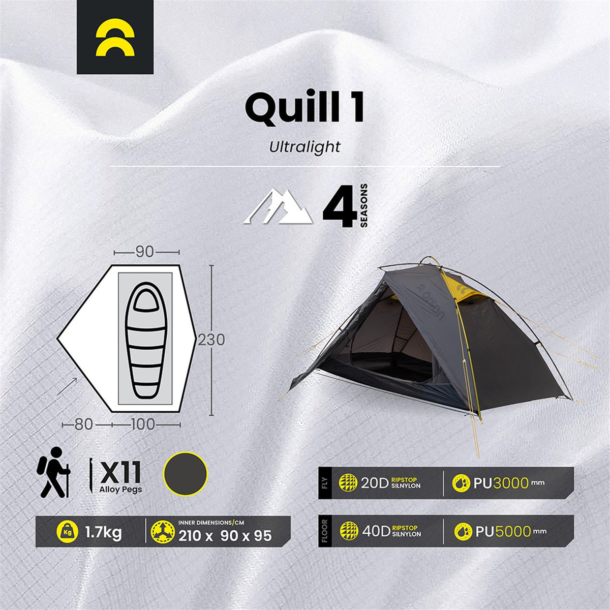 Orson Orson Quill 1 | Ultralight 4 Season Hiking Tent | 1.7kg