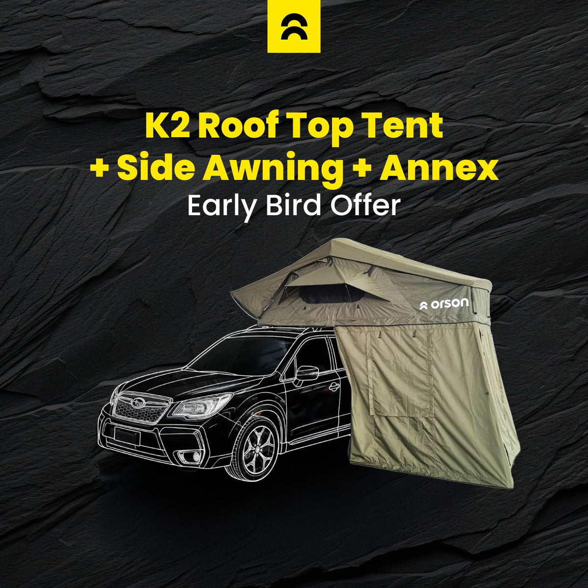 Orson Orson K2 Roof Tent with Annex and K2 2.5m Vehicle Side Awning Combo