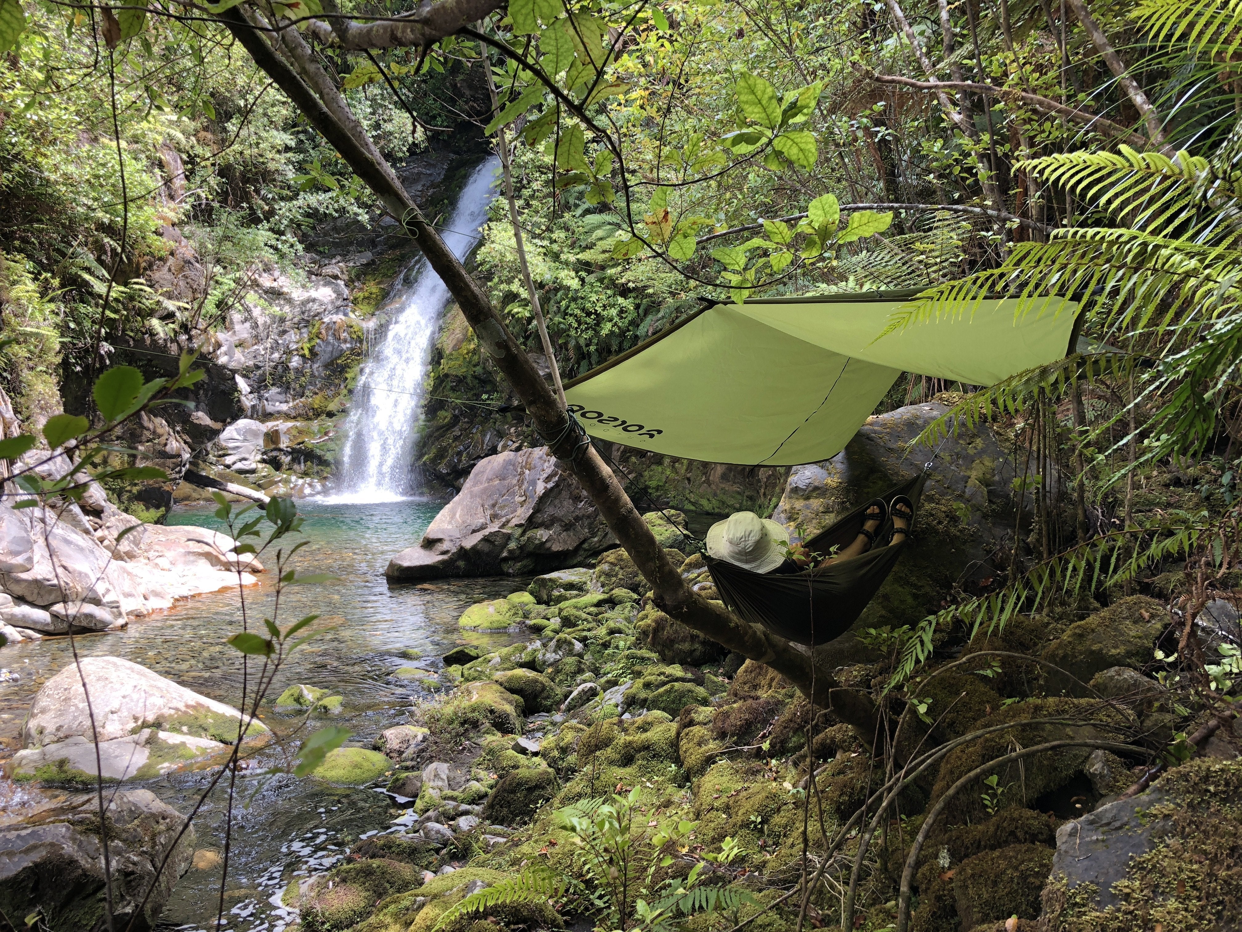 Tarp By Stream & Waterfall