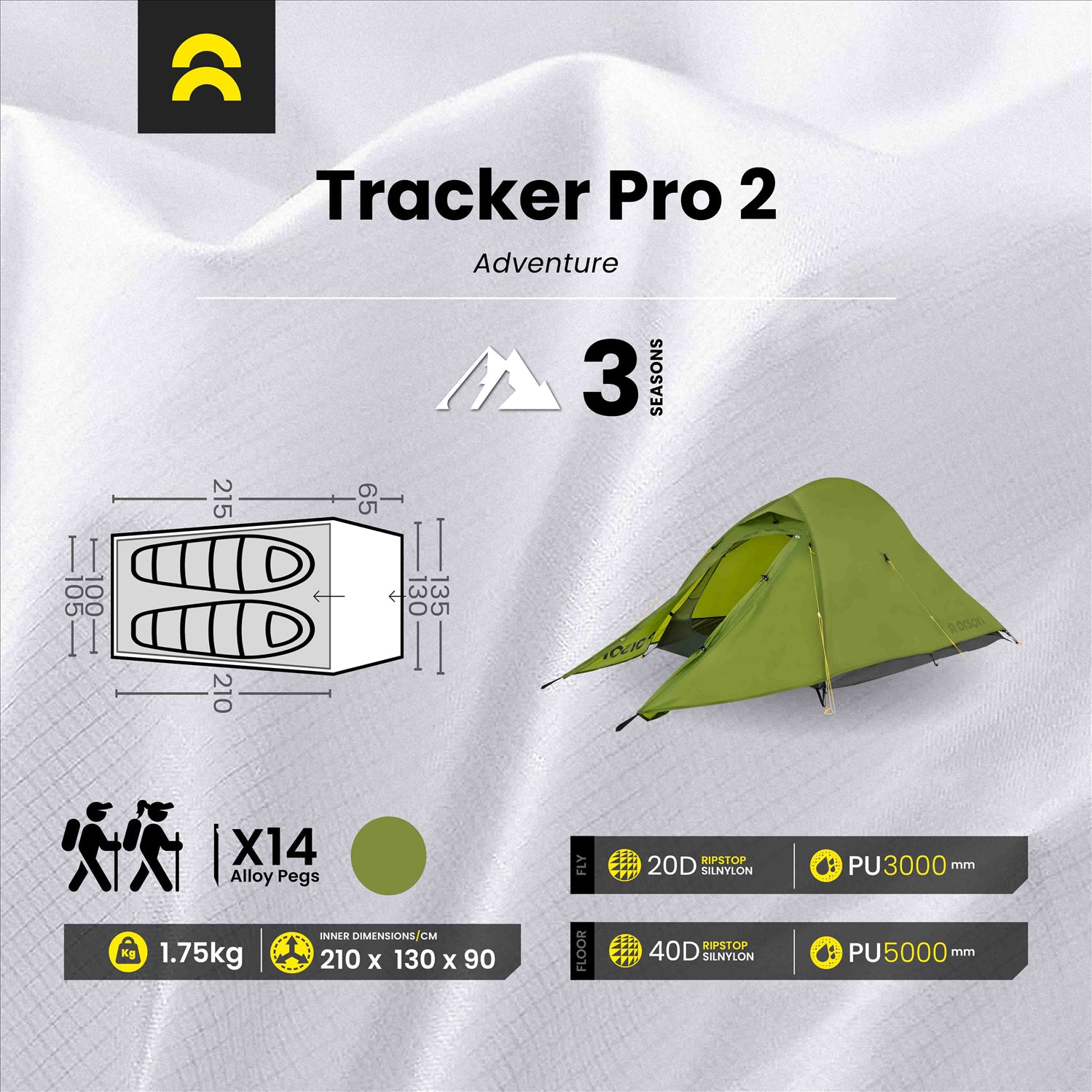 Orson Orson Tracker Pro 2 | Ripstop Silnylon 2 Person Camping Tent | 1.7kg