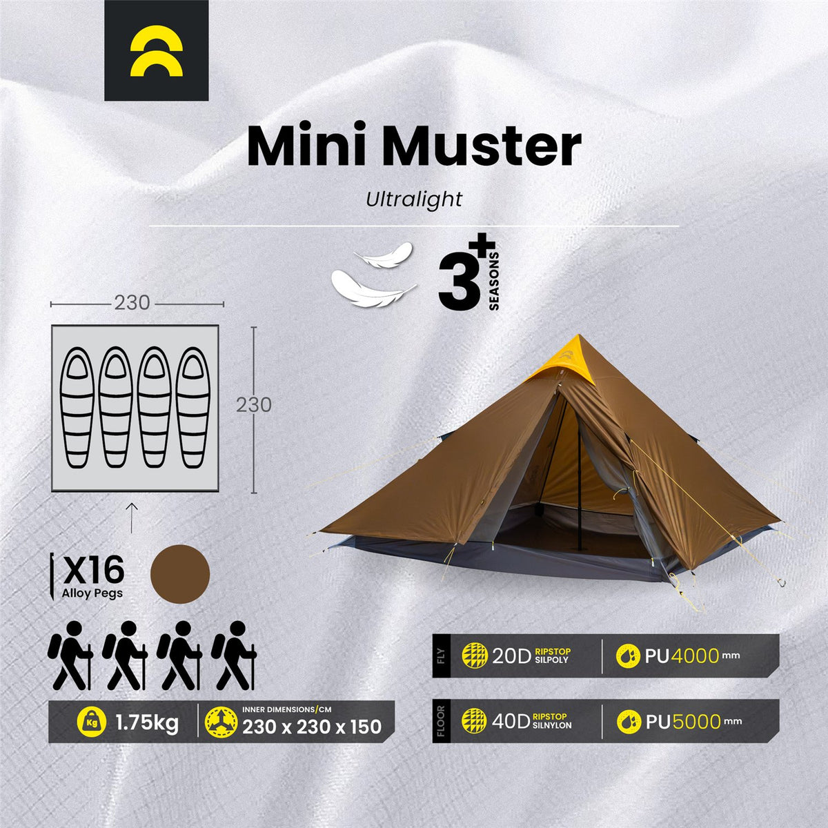 Orson Orson Mini Muster | Ultralight Silpoly 3-4 Person Tipi Tent | 1.75kg