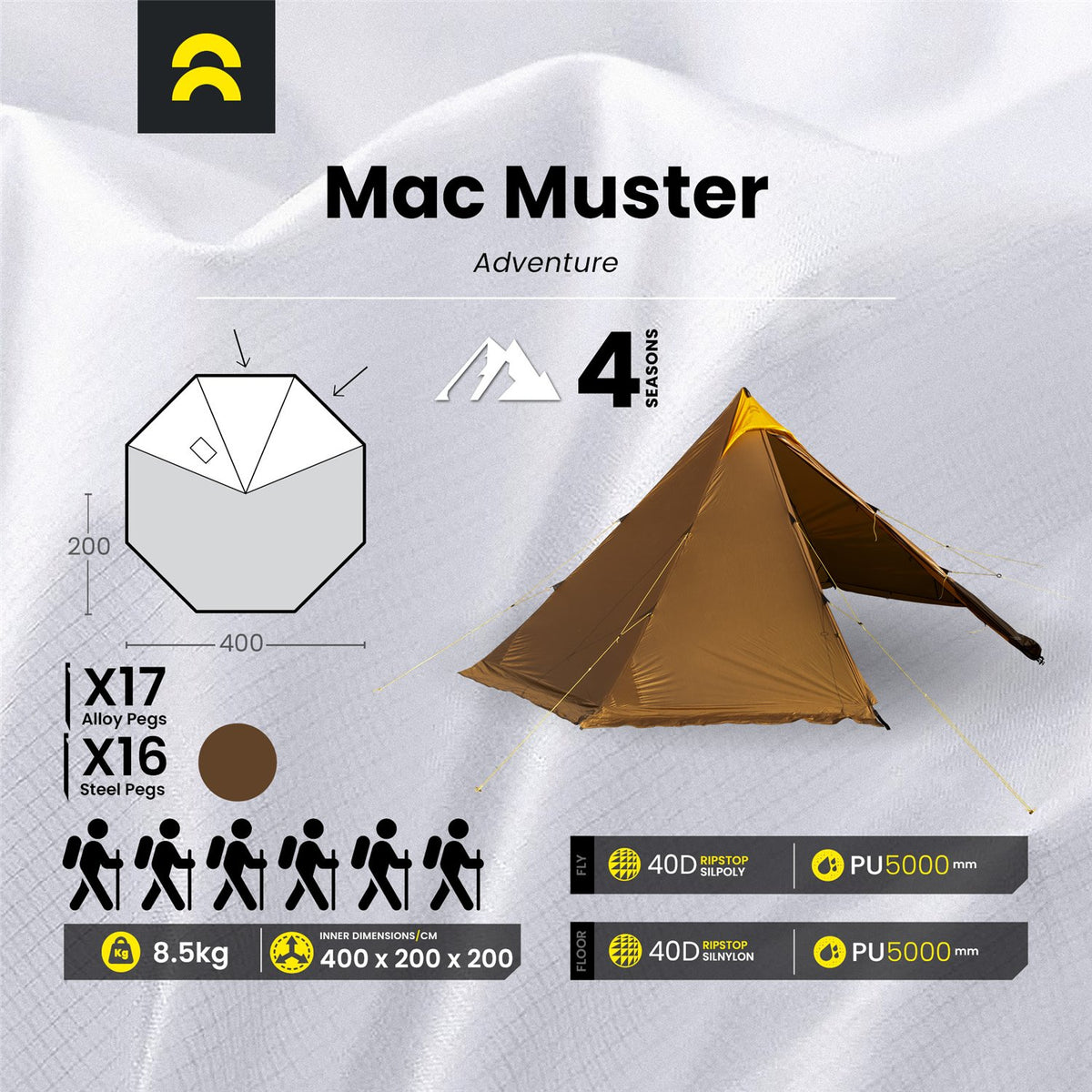 Orson Orson Mac Muster | Adventure Basecamp Tent 5-6 | 8.5kg