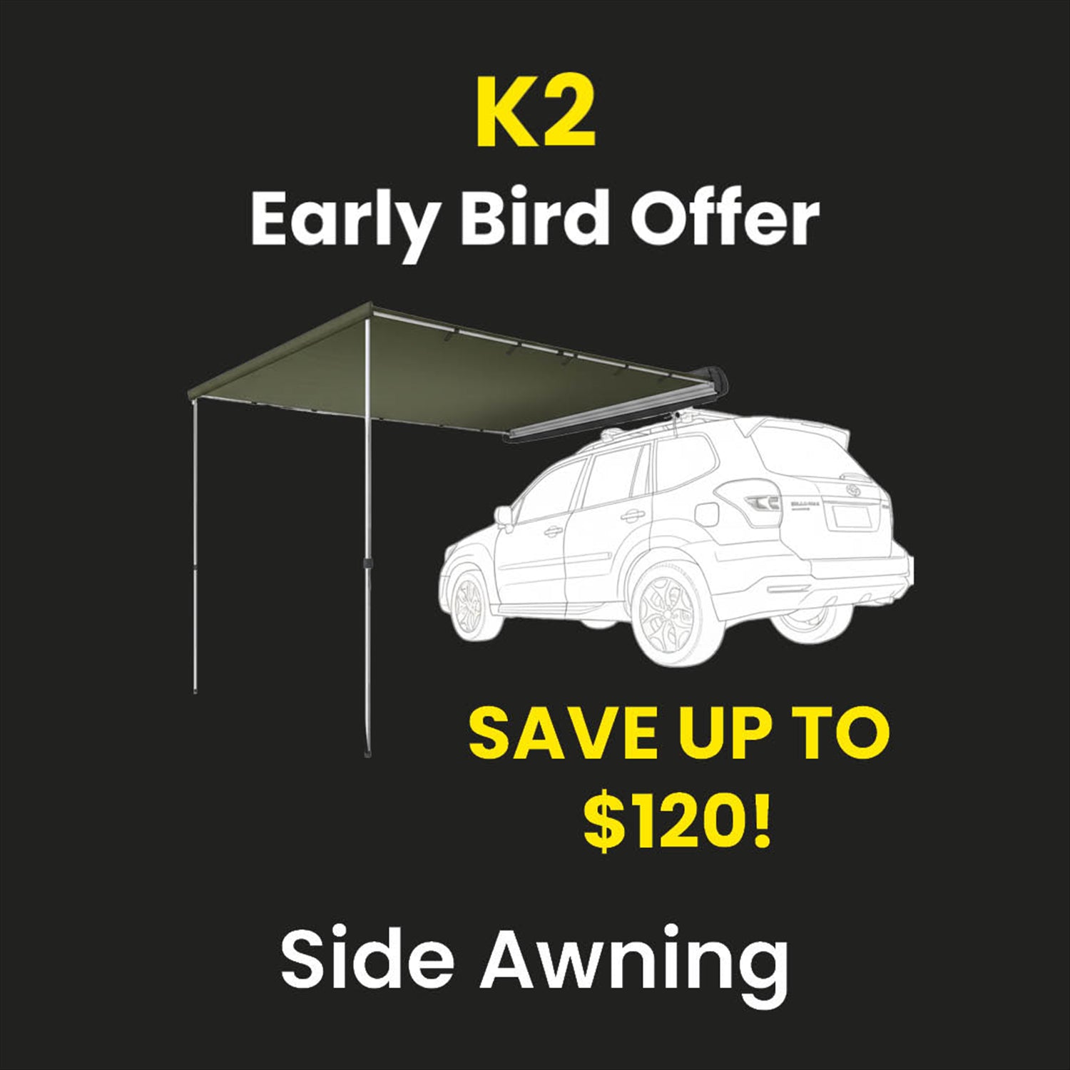 Orson Orson K2 Vehicle Side Awning 2.5x2.5m - Installation Kit included 