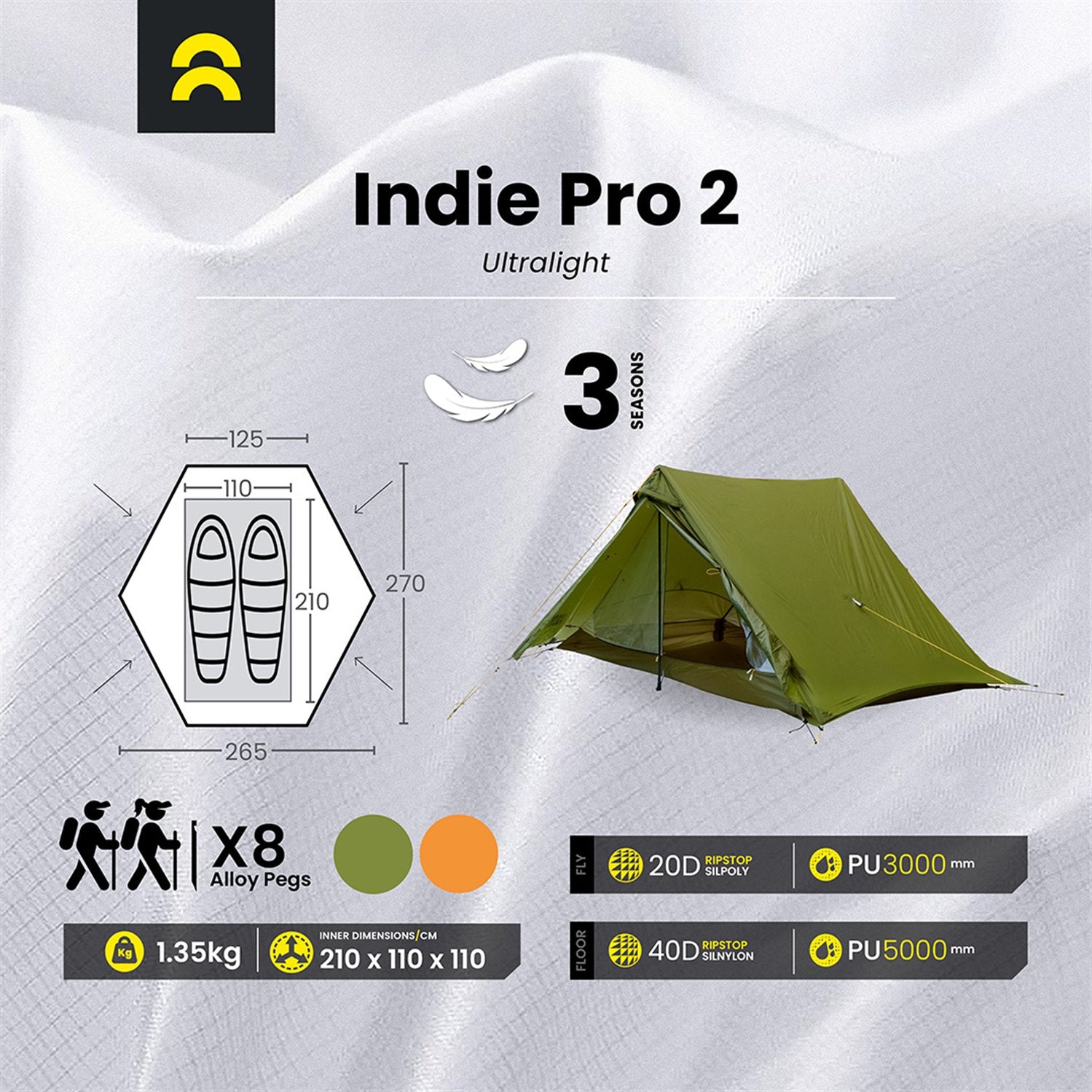 Orson Orson Indie Pro 2 | Ultralight 2 Person Hiking Tent | 1.35kg