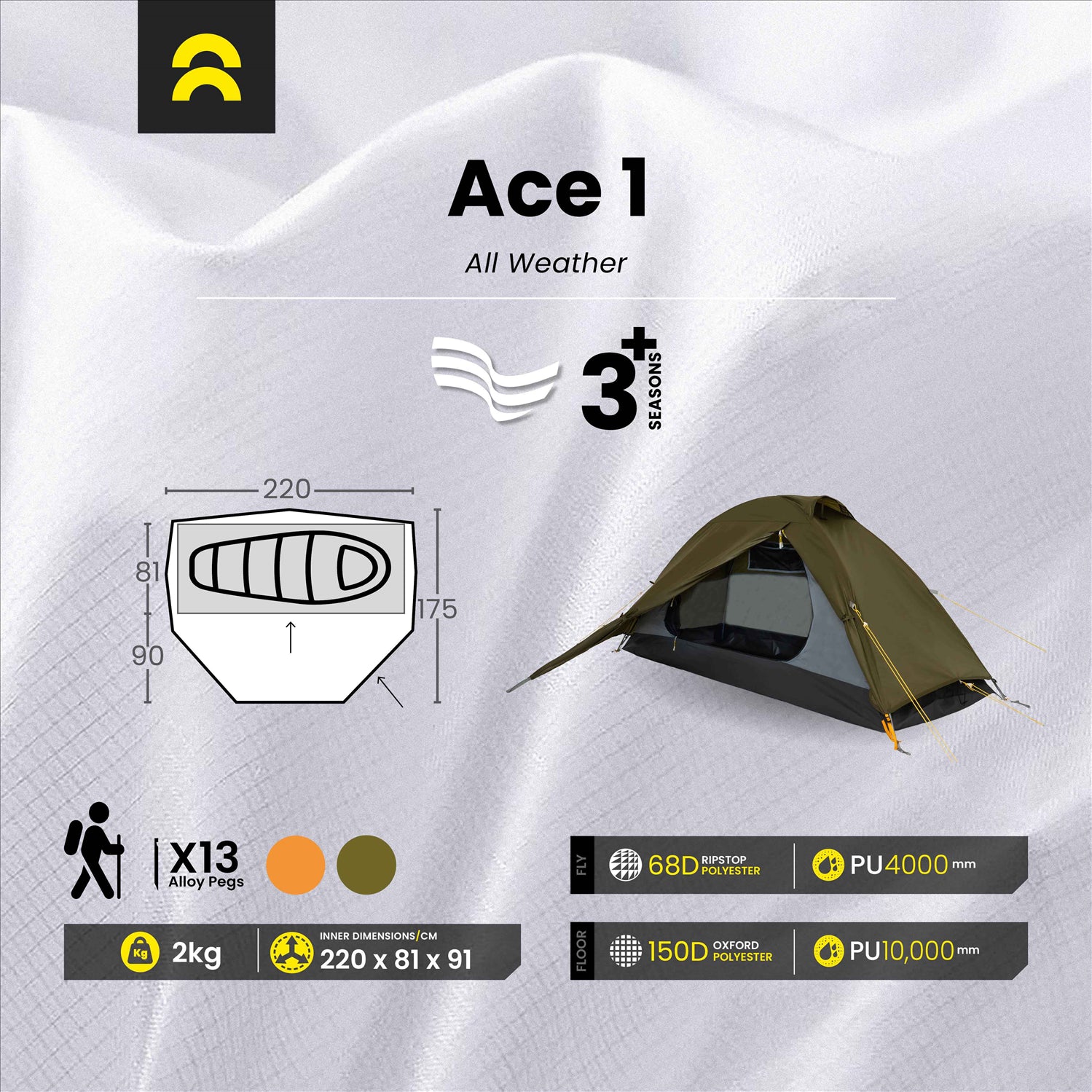 Orson Orson Ace 1 | All Weather Lightweight 1 Person Hiking Tent | 2kg