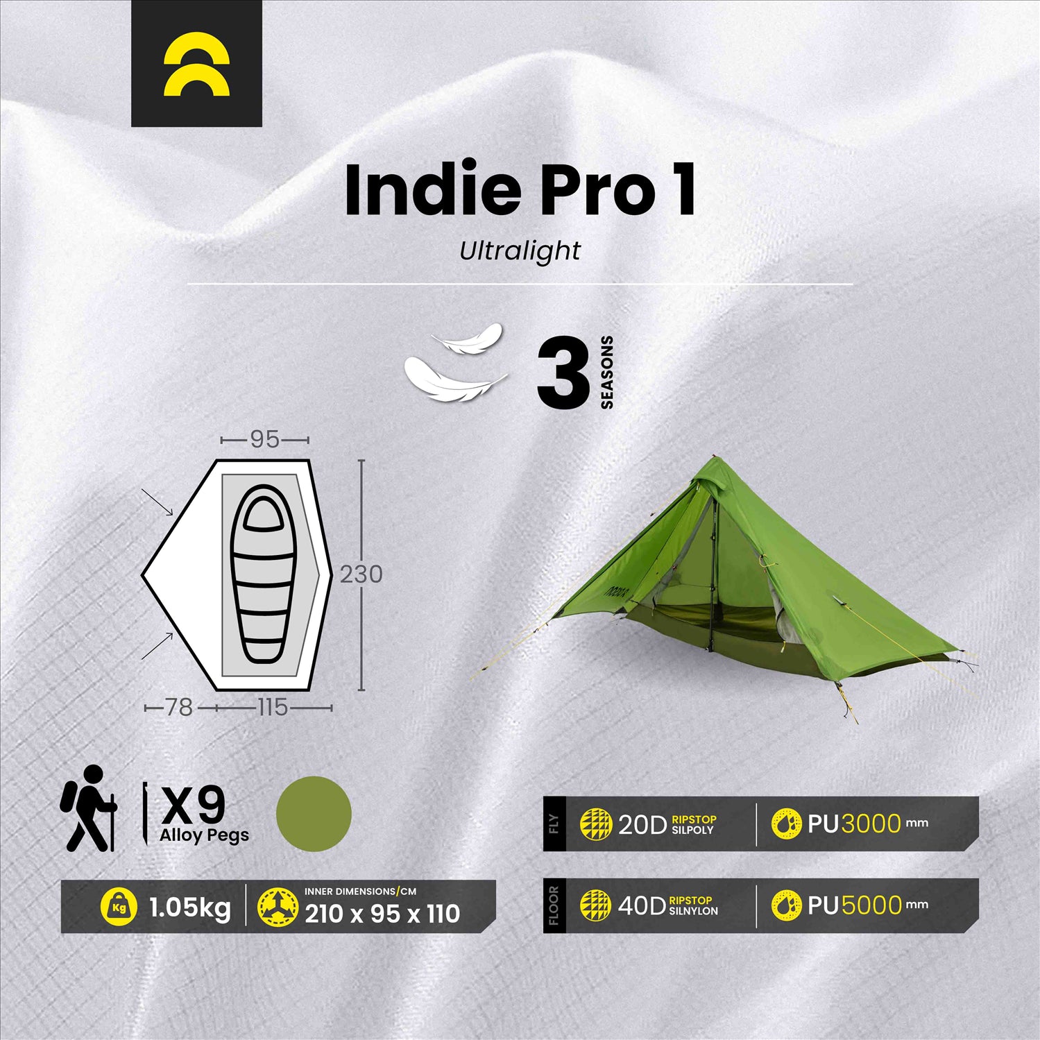 Orson Orson Indie Pro 1 | Ultralight 1 Person Hiking Tent | 1.05kg