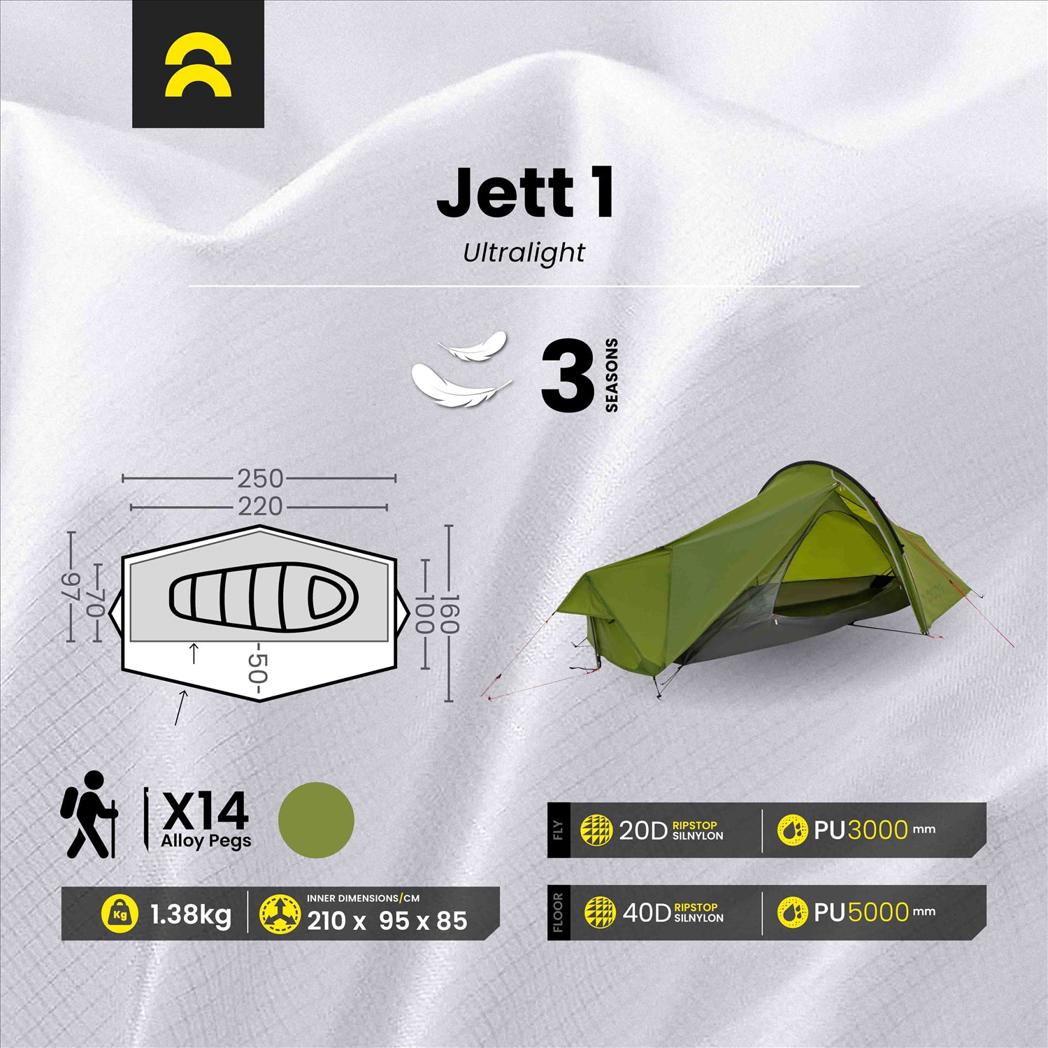 Orson Orson Jett 1 | Ultralight Silnylon 1 Person Tunnel Tent | 1.38kg