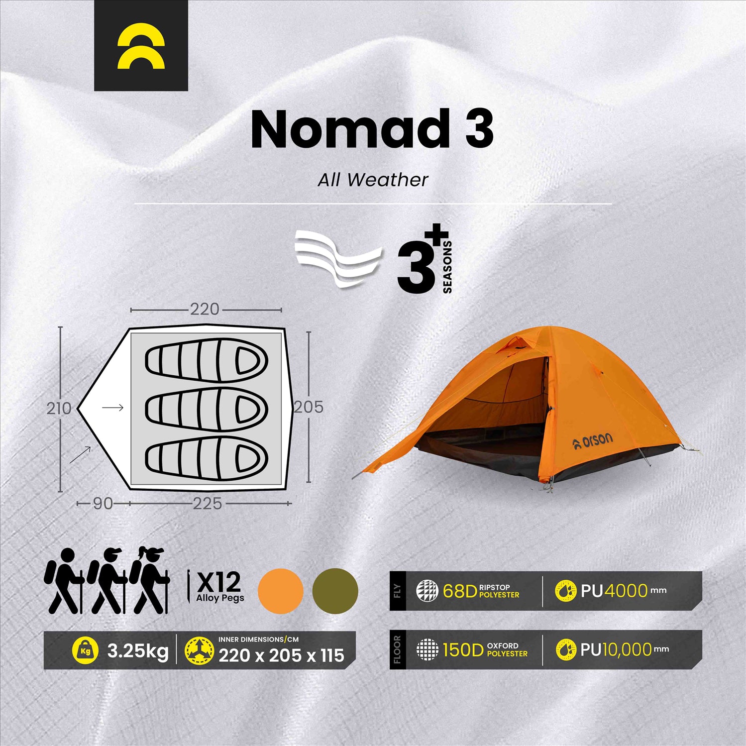Orson Orson Nomad 3 | All Weather 3 Plus Person Tent | 3.25kg