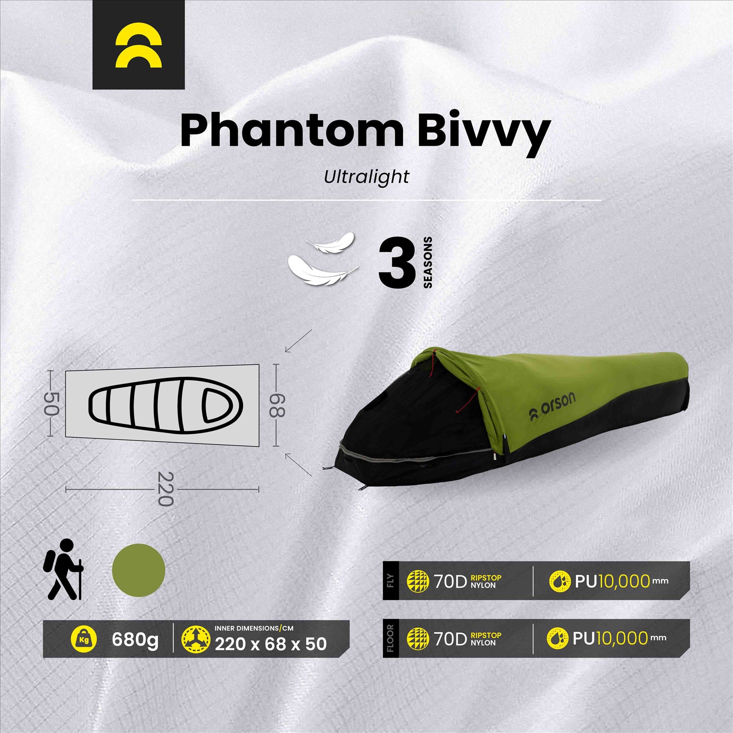 Orson Orson Phantom Bivvy | Ultralight 1 Person Bivvy Bag | 0.68kg