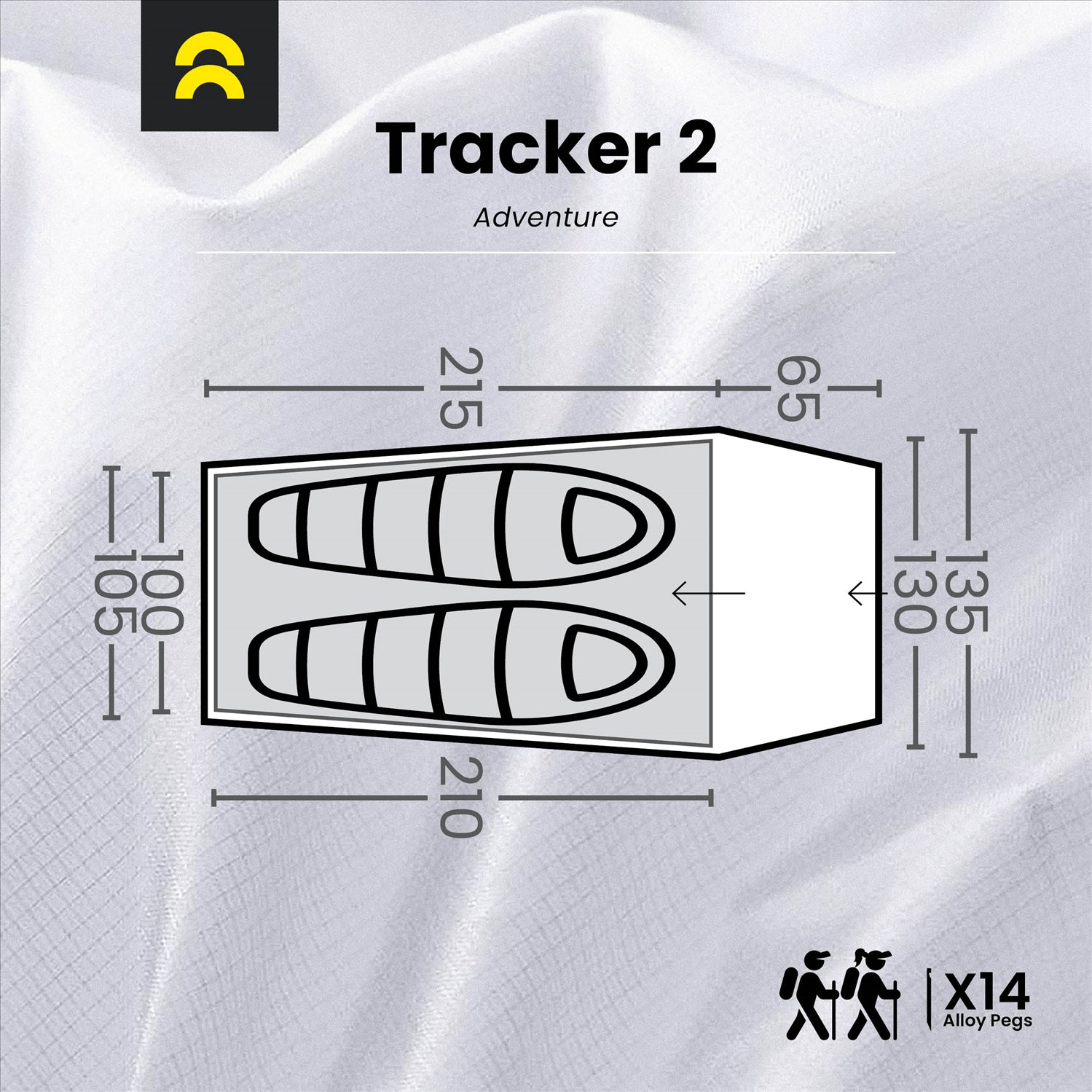 Orson Orson Tracker 2 - Ripstop Lightweight 2 Person Hiking Tent, 1.95kg