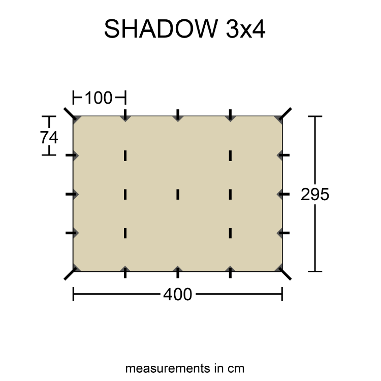 Shadow 3x4m, 23 tie outs, 1.2kg, Waterproof, Durable